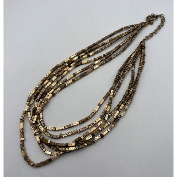 Chicos Multi-Strand Beaded Necklace Gold Tone Metallic Layered Statement - Picture 2 of 9